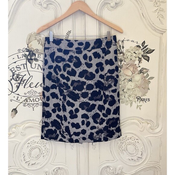 Banana Republic Skirt Women's 4 Black Gray Animal Print Pencil Linen Blend - Picture 2 of 9
